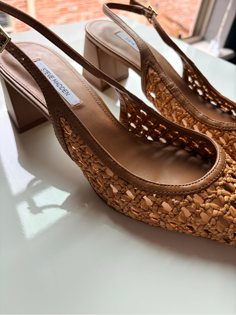 Steve Madden Robyn Woven Raffia Pointed Toe Slingback Pump High Heel, 9.5